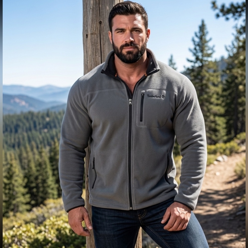 Timberland Men's Charcoal Grey Fleece Zip Jacket